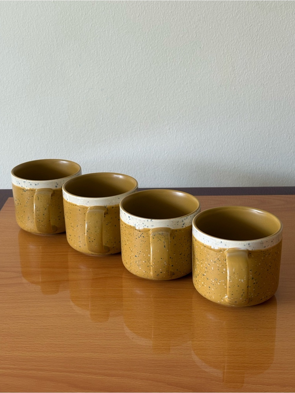 Vintage Style American Atelier Mustard Yelllow Speckled Ceramic Mugs Set